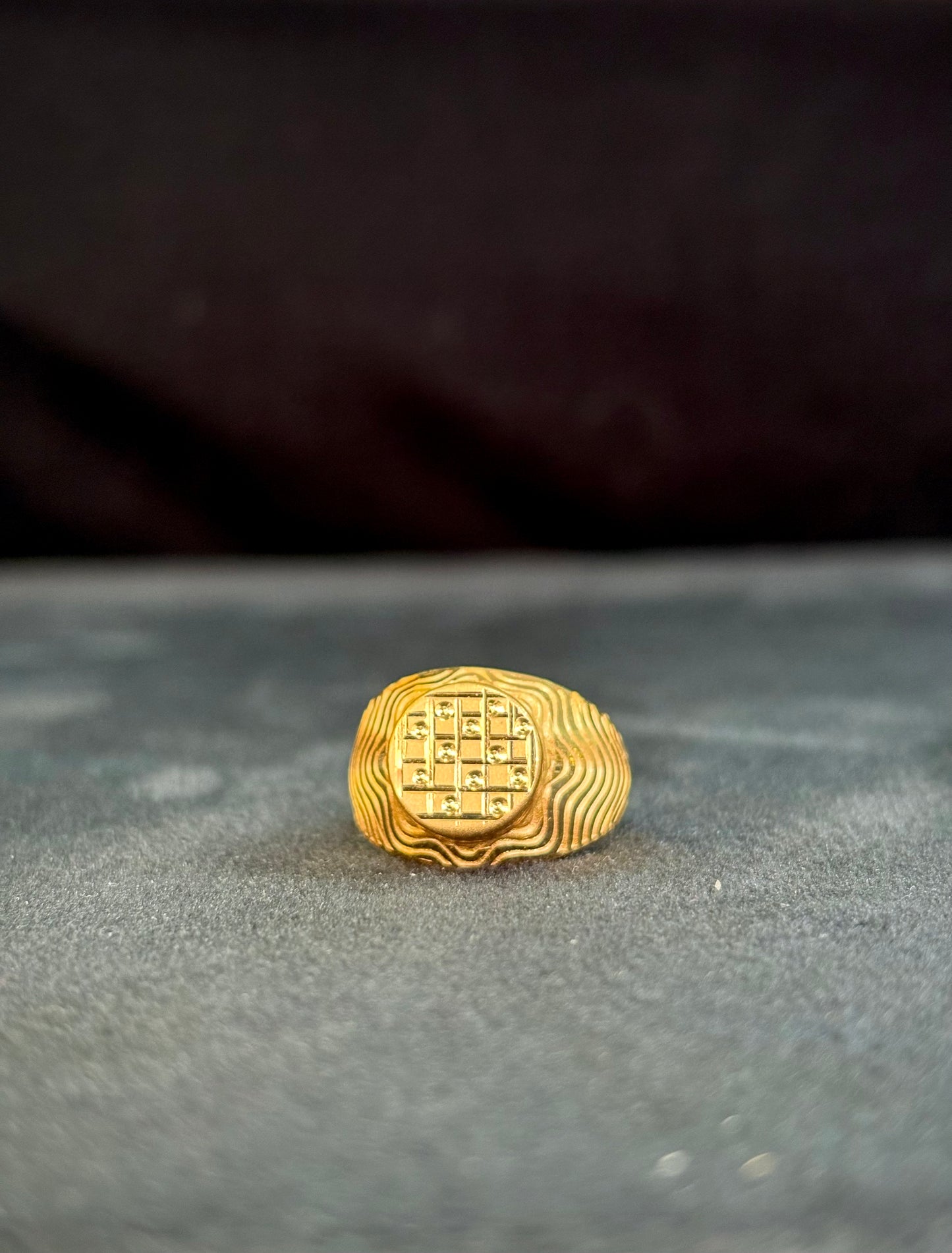 Grid Signet Ring – 1 Gram Gold-Plated - Size 18 to 28, 5gm