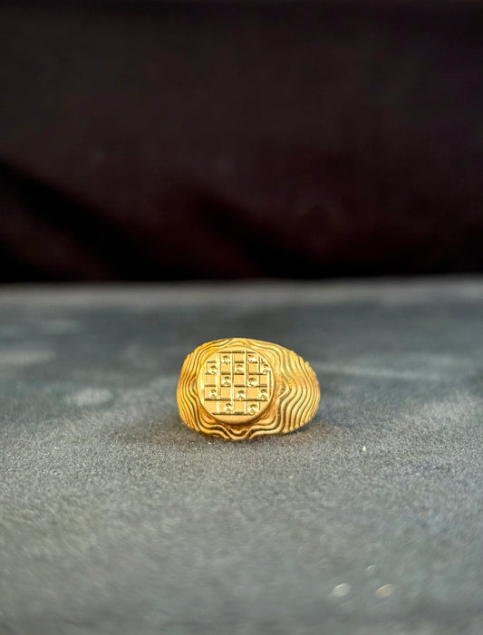 Grid Signet Ring – 1 Gram Gold-Plated - Size 18 to 28, 5gm