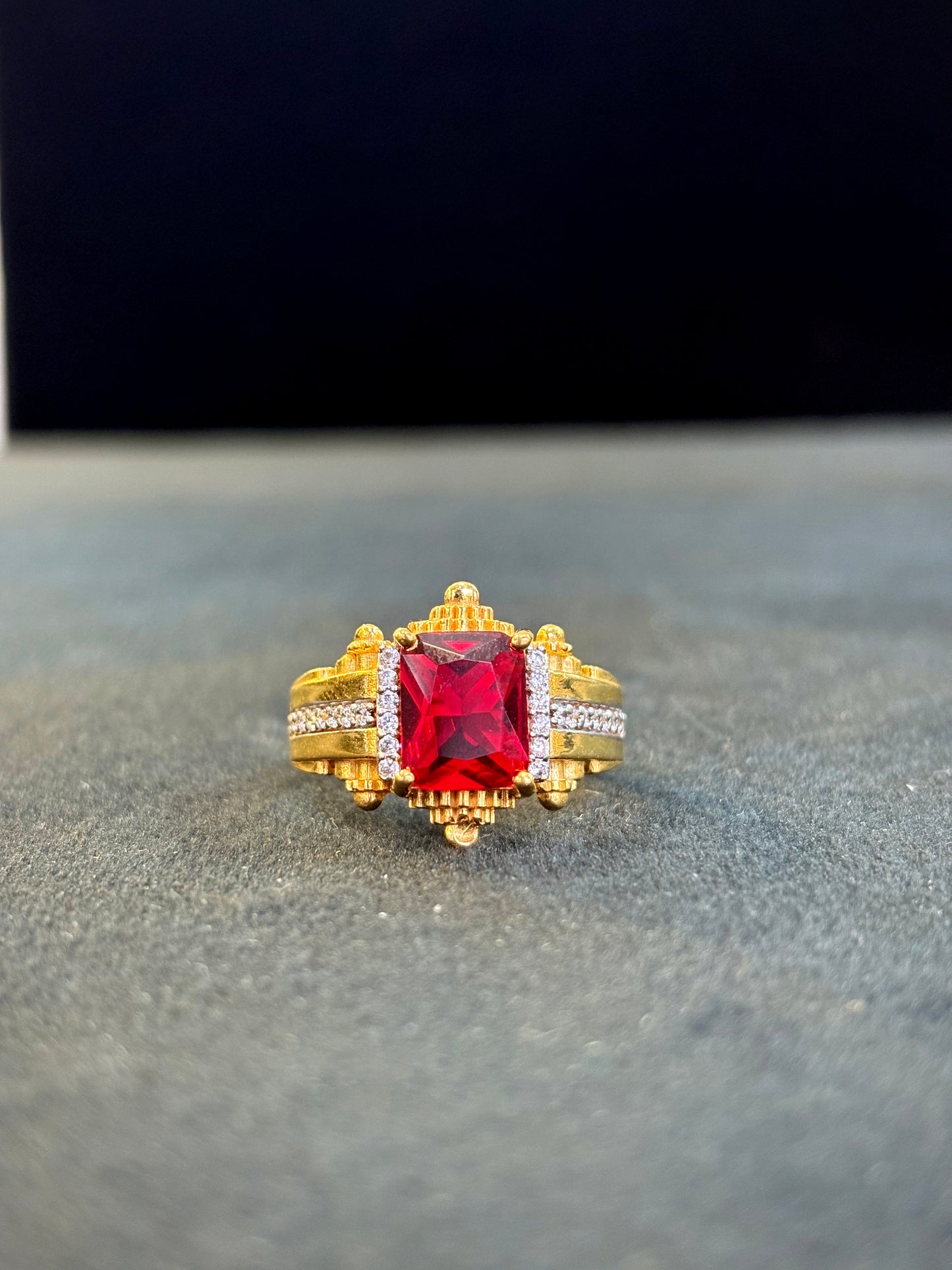 Red Ruby & Diamond Ring – 1 Gram Gold-Plated - Size 18 to 28, 5g