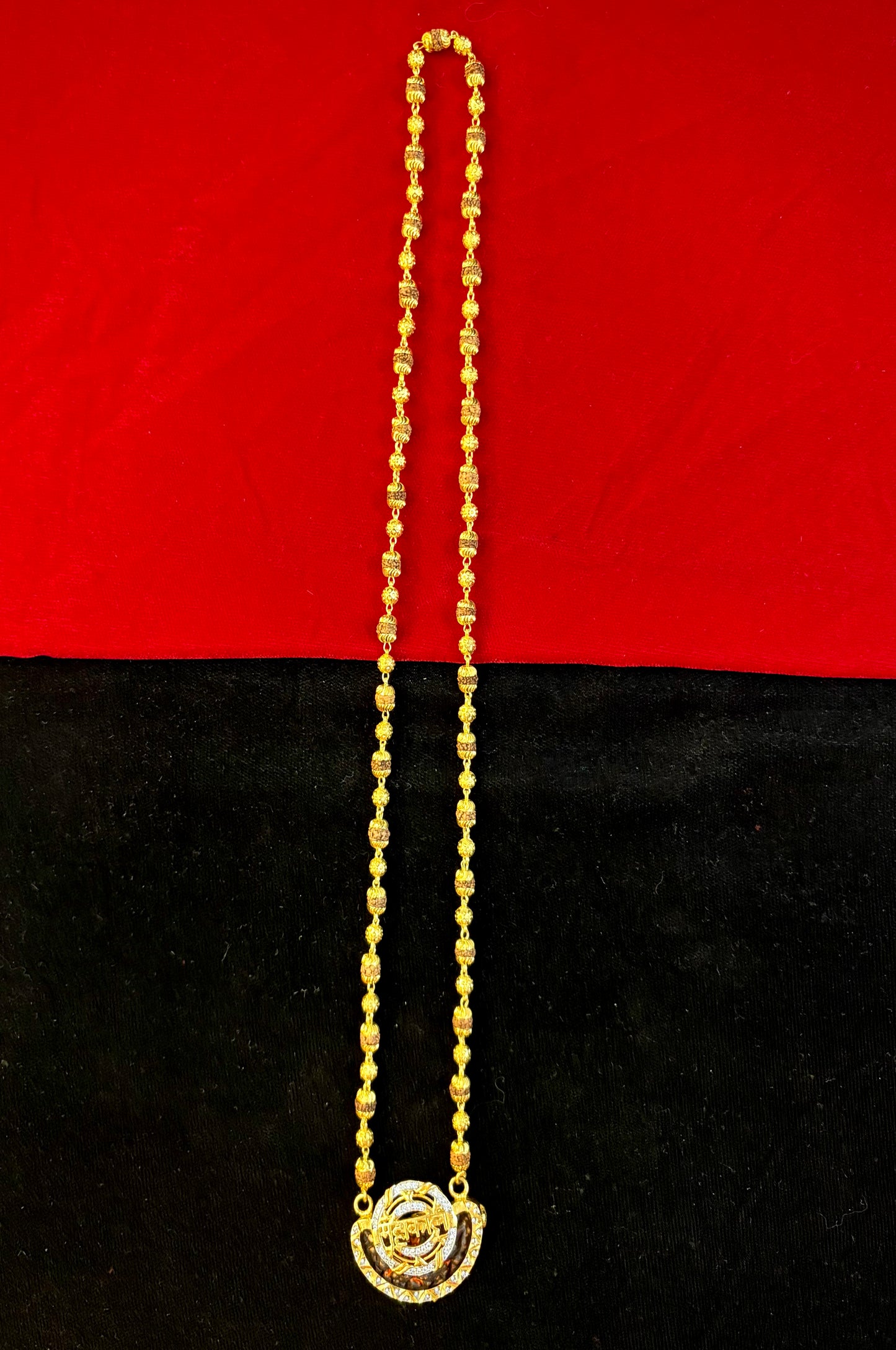 Rudraksha Chain with Attached Pendant - 300 Milligram Gold Forming, 28-Inch Length, 39 Grams