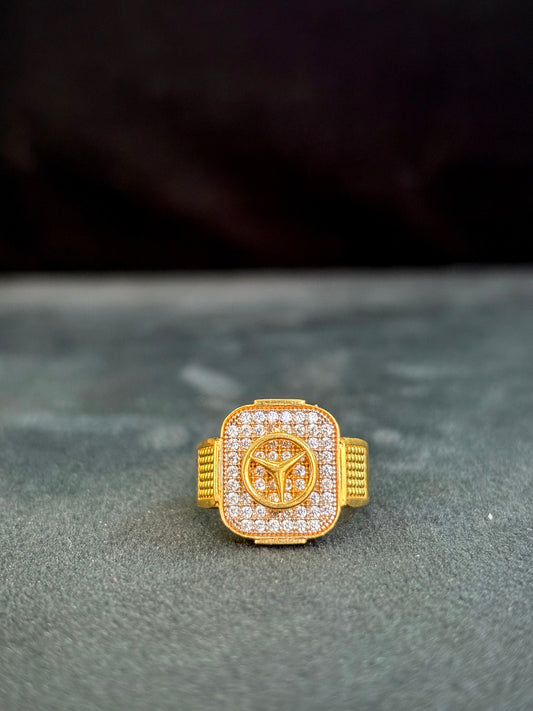 Mercedes (Dimond) Ring – 1 Gram Gold-Plated - Size 18 to 28, 4gm