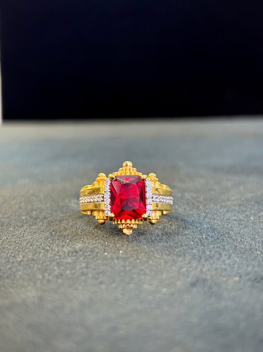 Red Ruby & Diamond Ring – 1 Gram Gold-Plated - Size 18 to 28, 5g