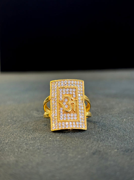 Om Diamond Ring – 1 Gram Gold-Plated - Size 18 to 28, 5g