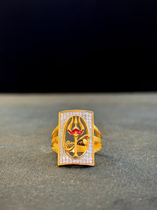 Mahadev Trident Ring – 1 Gram Gold-Plated - Size 18 to 28, 5g